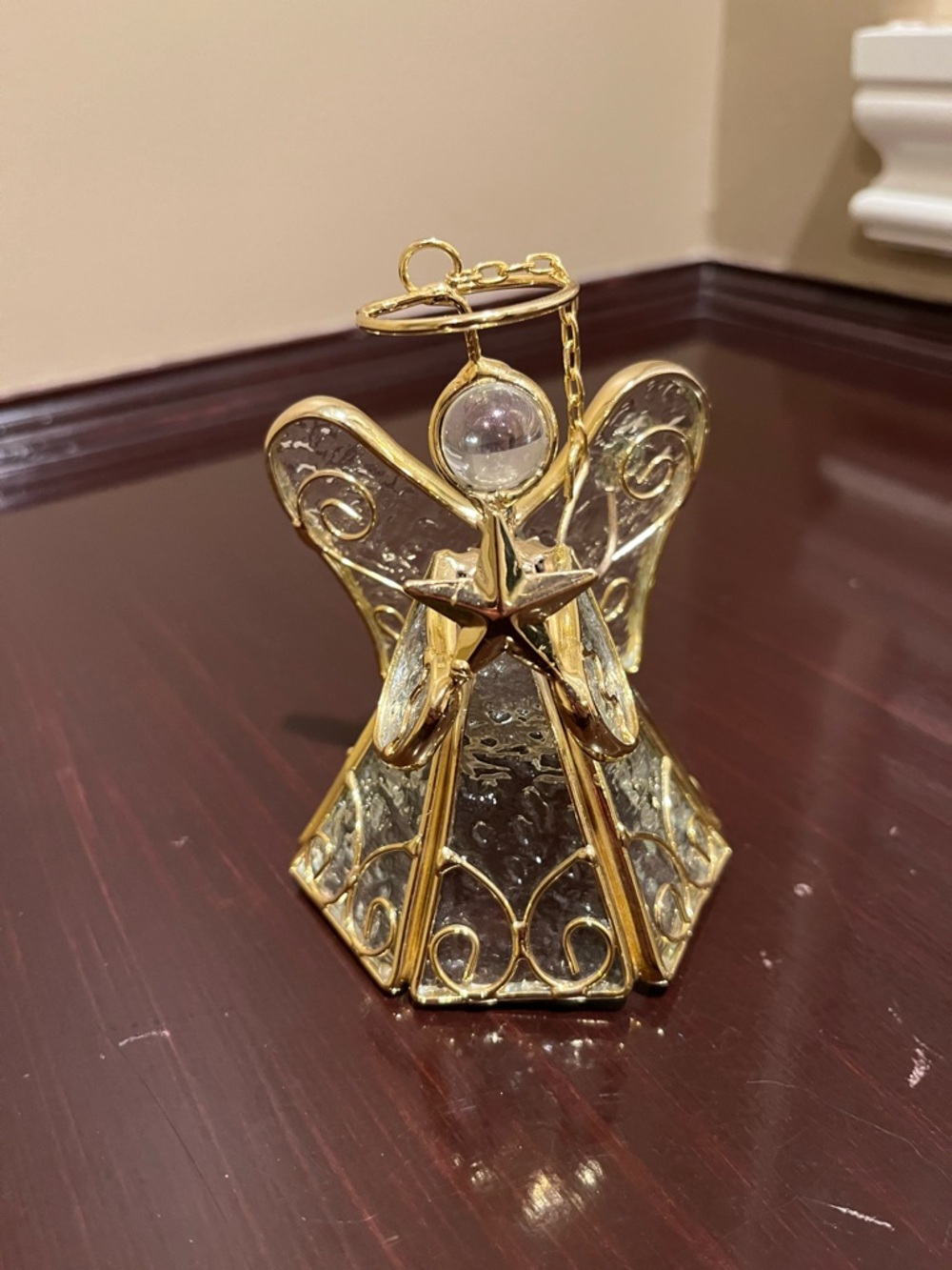 Source Unknown Gold and Clear Glass Angel Holiday Ornament
